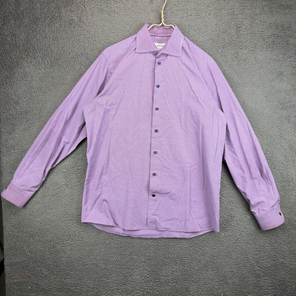 Eton Contemporary Fit Mens L 41 16 Purple Micro Check Button Down Shirt
